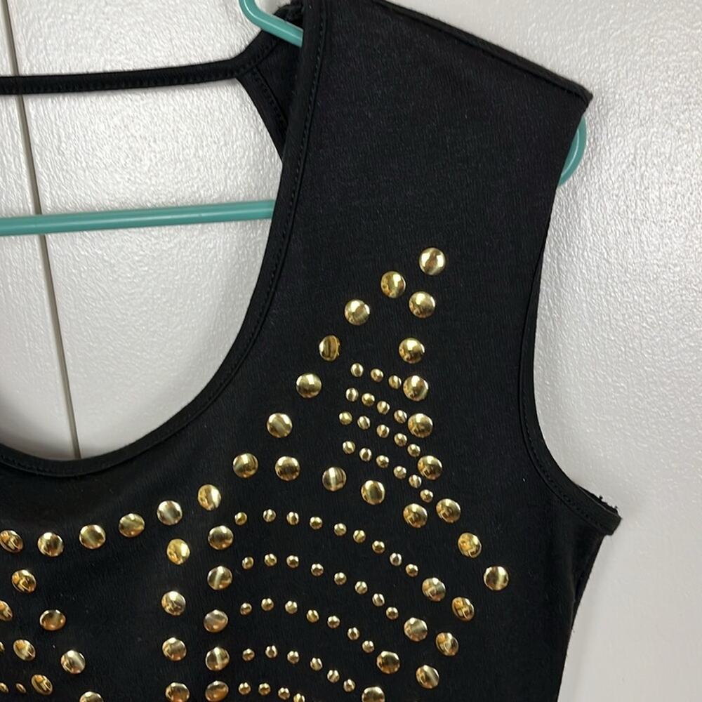 Symphony Knit Black Dress with Gold Metallic Dots Size Large Short Sleeveless - Picture 4 of 9
